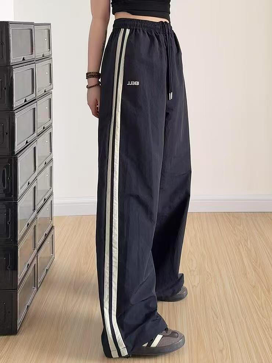 American Retro Striped Loose Work Pants for Women, High Street Casual Straight-Leg Cargo Trousers American Retro Striped Loose Work Pants for Women, High Street Casual Straight-Leg Cargo Trousers