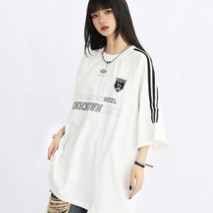 American Retro Striped Oversized Short-Sleeve T-Shirt for Women - Summer Trendy Couple Top, 90s Style, Casual Streetwear