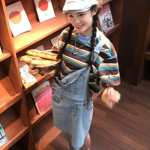 American Retro Striped Short Sleeve Casual Color-Blocking T-Shirt for Women - Summer Loose Fit College Style Top