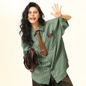 American Retro Striped Short Sleeve Shirt for Women - Versatile Loose Fit Summer Fashion Trend