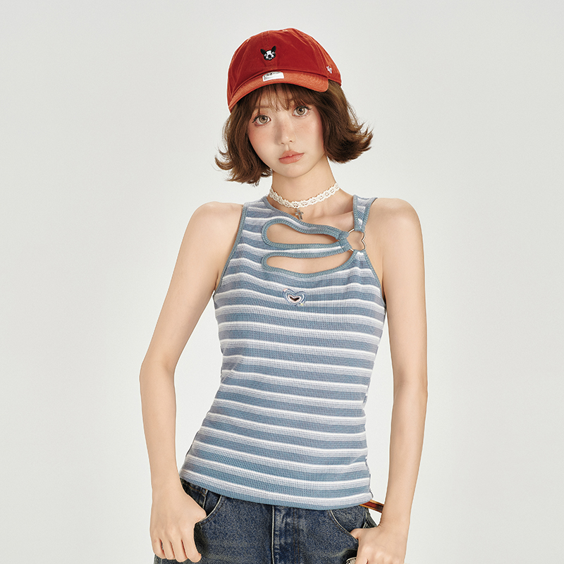 American Retro Striped Sleeveless T-Shirt for Women - Summer Slim Fit Flattering Tank Top, Niche Design, Y2K Style