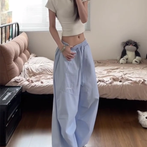 American Retro Striped Work Pants for Women - Summer Loose Hip-Hop Style Draped Straight Casual Sports Pants