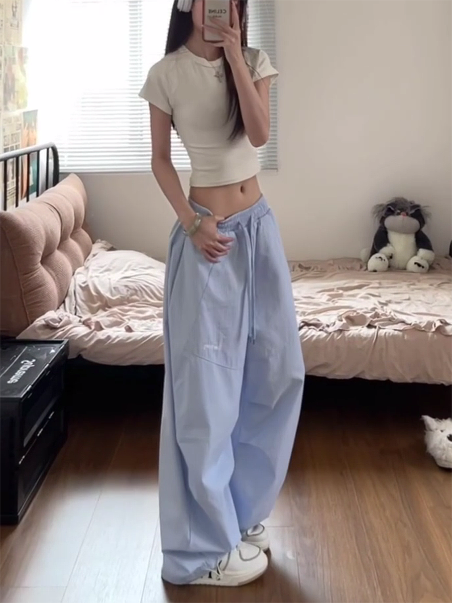 American Retro Striped Work Pants for Women - Summer Loose Hip-Hop Style Draped Straight Casual Sports Pants American Retro Striped Work Pants for Women - Summer Loose Hip-Hop Style Draped Straight Casual Sports Pants