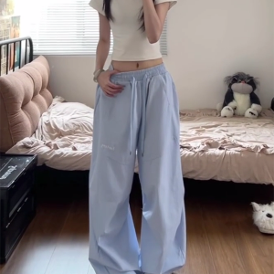 American Retro Striped Work Pants for Women - Summer Loose Hip-Hop Style Draped Straight Casual Sports Pants