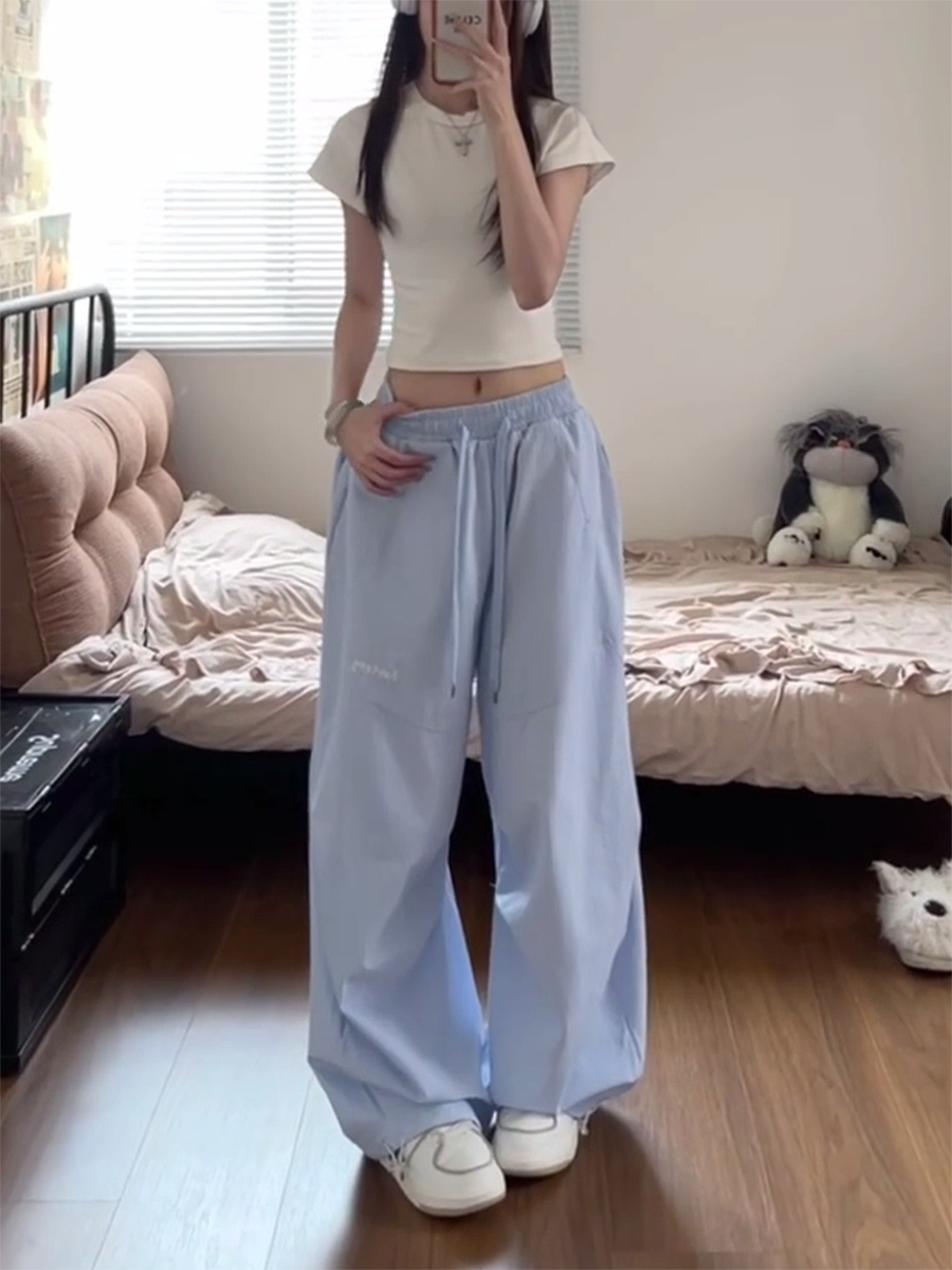 American Retro Striped Work Pants for Women - Summer Loose Hip-Hop Style Draped Straight Casual Sports Pants American Retro Striped Work Pants for Women - Summer Loose Hip-Hop Style Draped Straight Casual Sports Pants