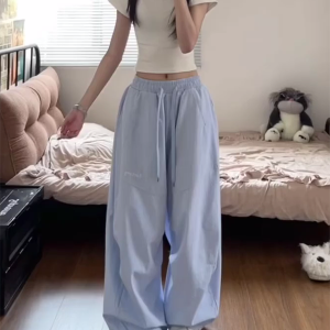 American Retro Striped Work Pants for Women - Summer Loose Hip-Hop Style Draped Straight Casual Sports Pants