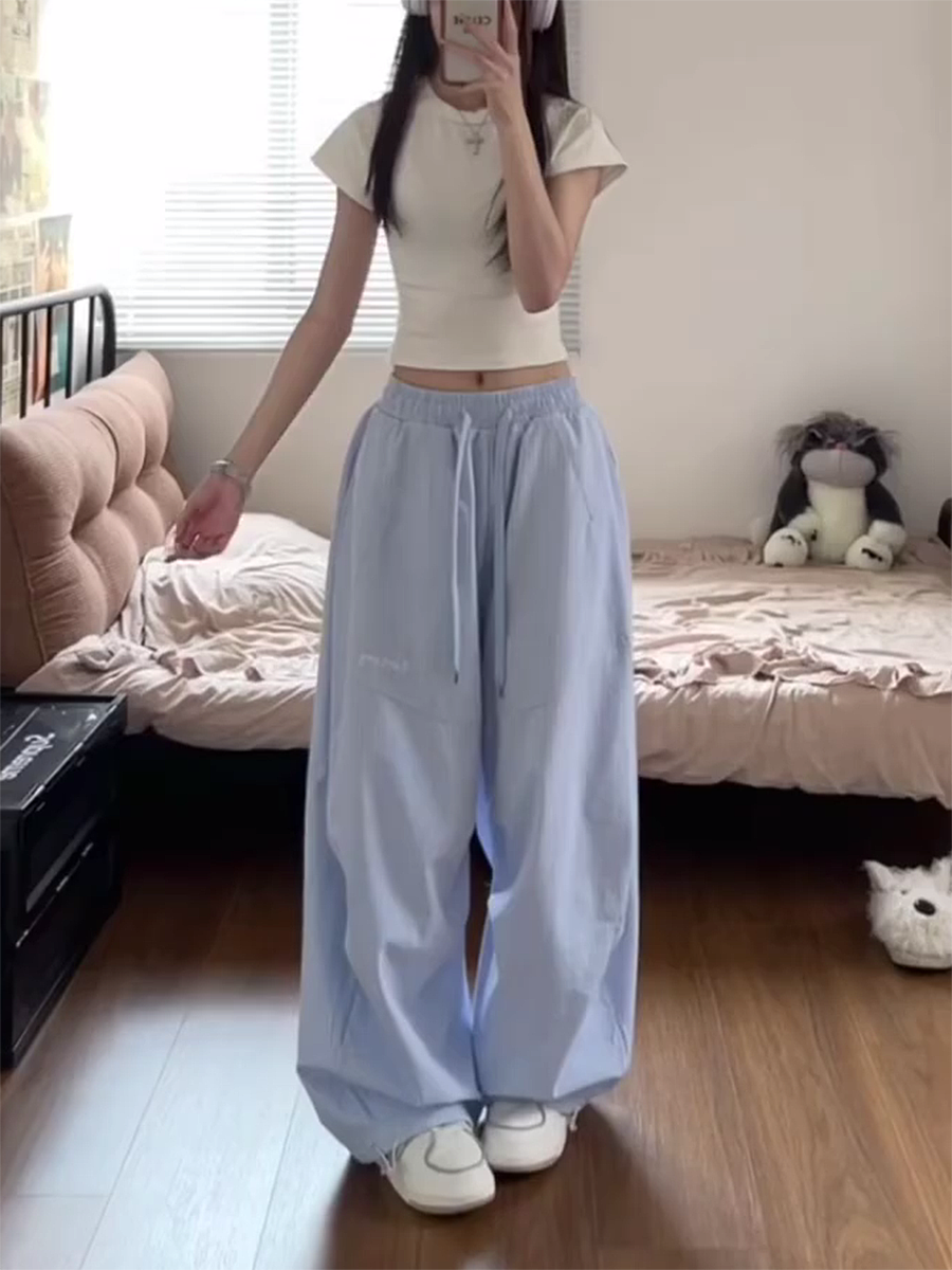 American Retro Striped Work Pants for Women - Summer Loose Hip-Hop Style Draped Straight Casual Sports Pants American Retro Striped Work Pants for Women - Summer Loose Hip-Hop Style Draped Straight Casual Sports Pants