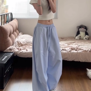 American Retro Striped Work Pants for Women - Summer Loose Hip-Hop Style Draped Straight Casual Sports Pants