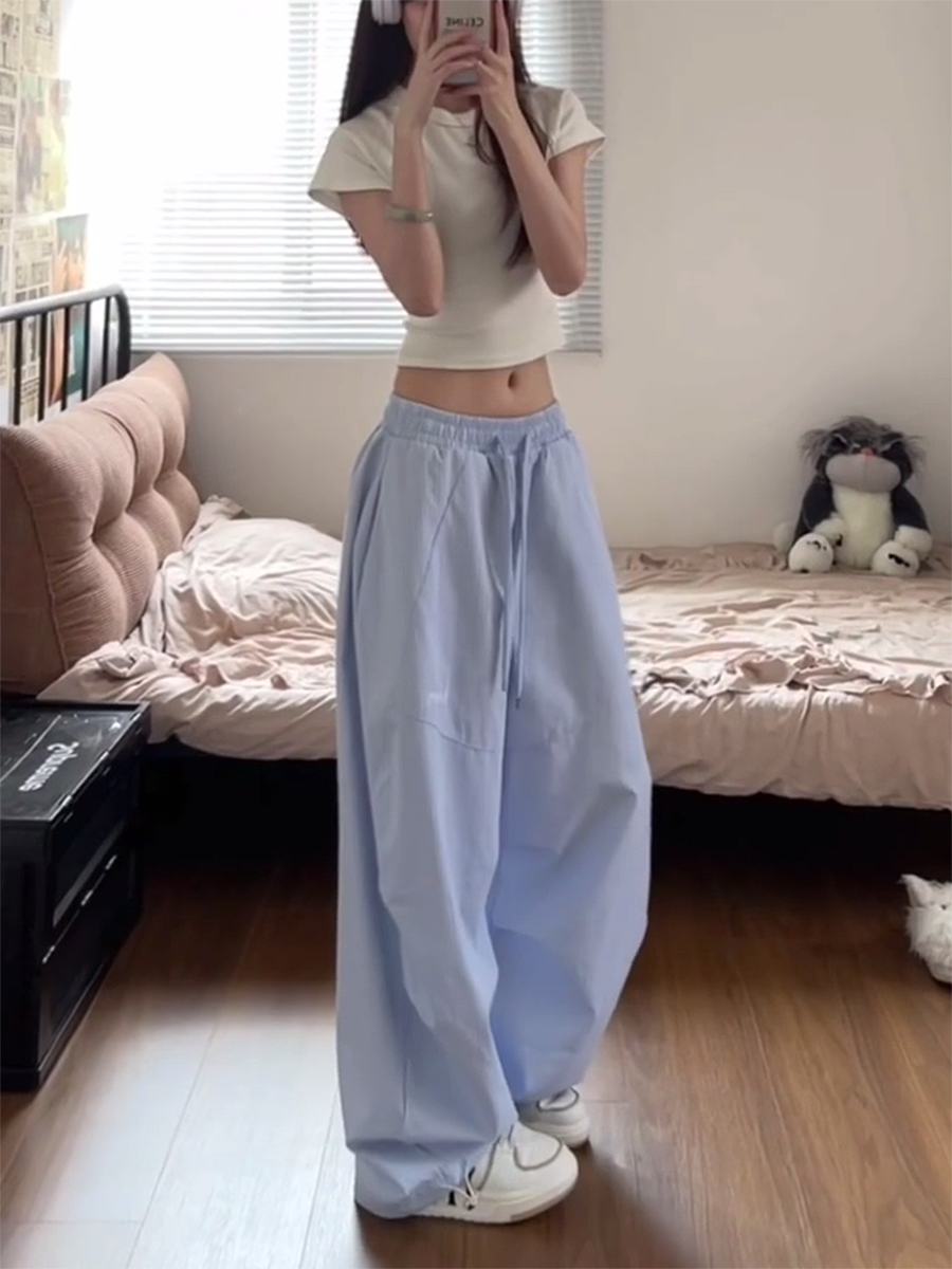 American Retro Striped Work Pants for Women - Summer Loose Hip-Hop Style Draped Straight Casual Sports Pants American Retro Striped Work Pants for Women - Summer Loose Hip-Hop Style Draped Straight Casual Sports Pants