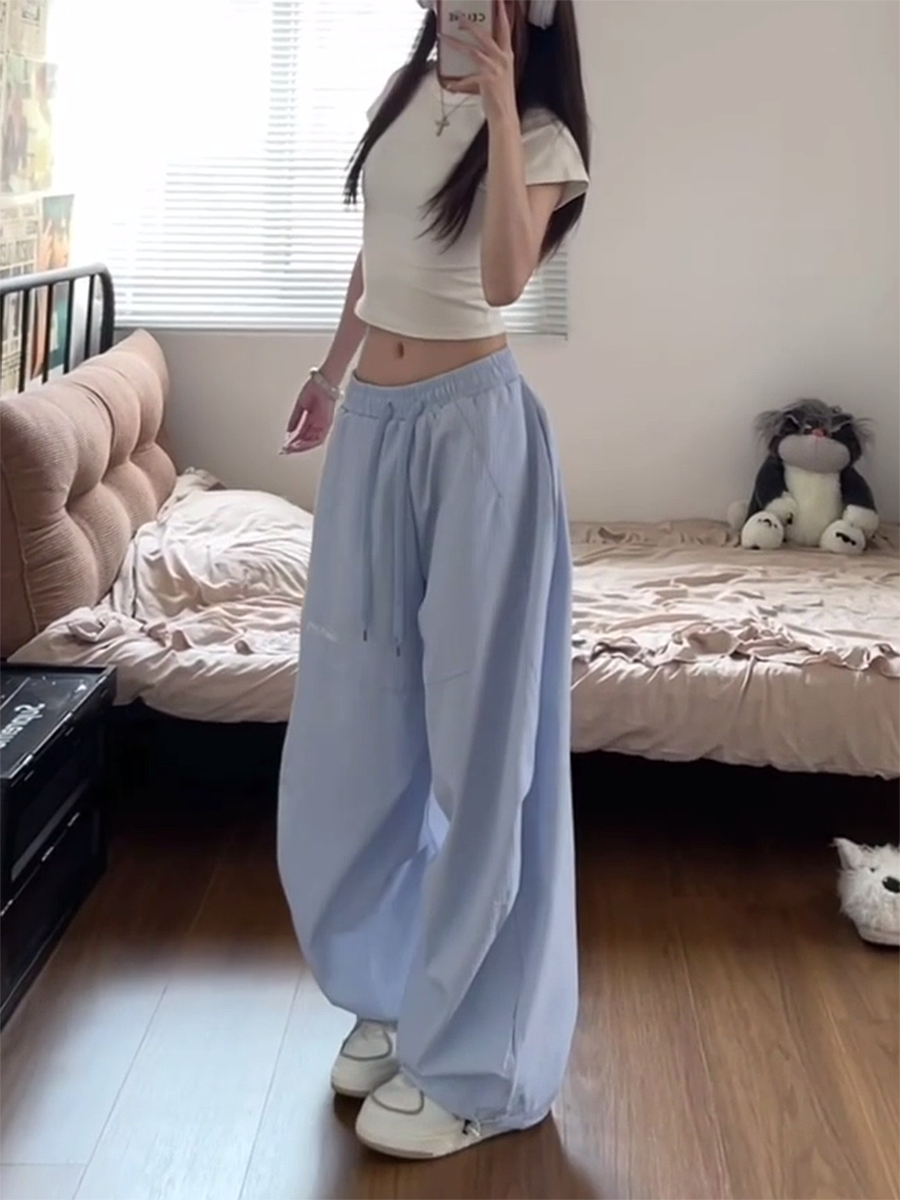 American Retro Striped Work Pants for Women - Summer Loose Hip-Hop Style Draped Straight Casual Sports Pants American Retro Striped Work Pants for Women - Summer Loose Hip-Hop Style Draped Straight Casual Sports Pants