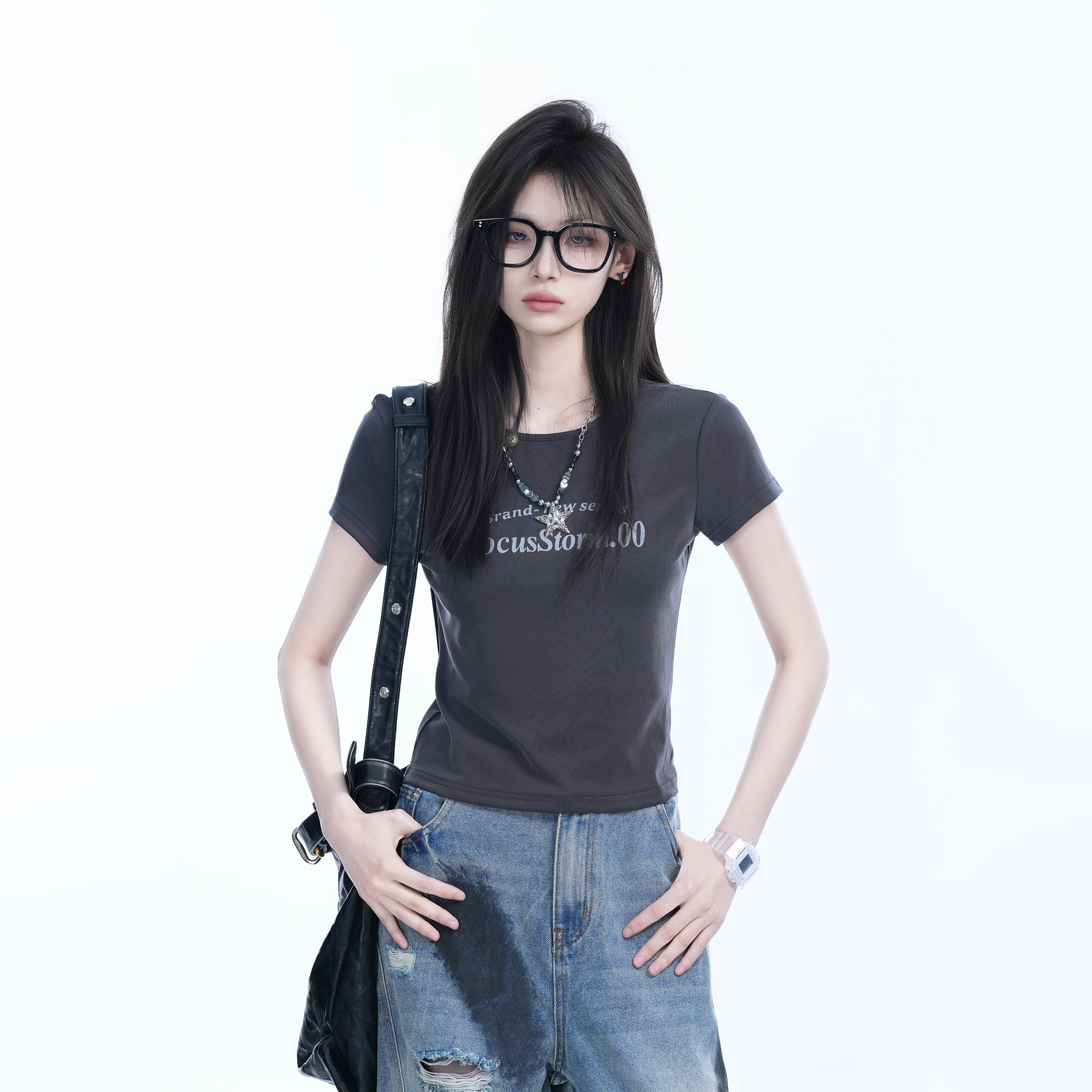 American Retro Summer Short Sleeve T-Shirt for Women - Flattering Slim Fit, Petite Style, "Sit and Eat Until the Mountains Are Empty" Print