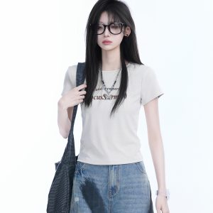 American Retro Summer Short Sleeve T-Shirt for Women - Flattering Slim Fit, Petite Style, 