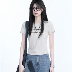 American Retro Summer Short Sleeve T-Shirt for Women - Flattering Slim Fit, Petite Style, 