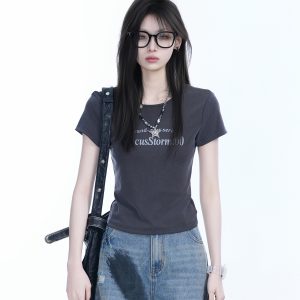 American Retro Summer Short Sleeve T-Shirt for Women - Flattering Slim Fit, Petite Style, "Sit and Eat Until the Mountains Are Empty" Print