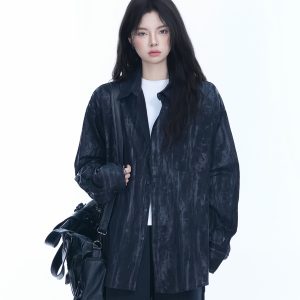 American Retro Tie-Dye Long Sleeve Shirt for Women - Summer Loose Lightweight Water Wave Pattern Sun Protection Top