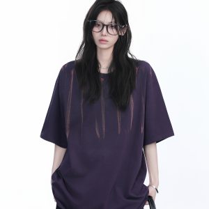 American Retro Tie-Dye Oversized Short Sleeve T-Shirt for Women - Trendy Round Neck Casual Top with Y2K Vibe