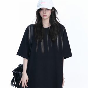 American Retro Tie-Dye Oversized Short Sleeve T-Shirt for Women - Trendy Round Neck Casual Top with Y2K Vibe