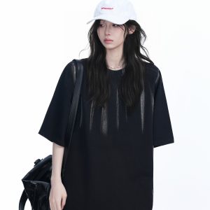 American Retro Tie-Dye Oversized Short Sleeve T-Shirt for Women - Trendy Round Neck Casual Top with Y2K Vibe