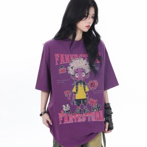 American Retro Trendy Women's Vintage Loose Fit Short Sleeve T-Shirt - 