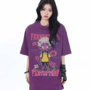 American Retro Trendy Women's Vintage Loose Fit Short Sleeve T-Shirt - 