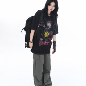 American Retro Trendy Women's Vintage Loose Fit Short Sleeve T-Shirt - 