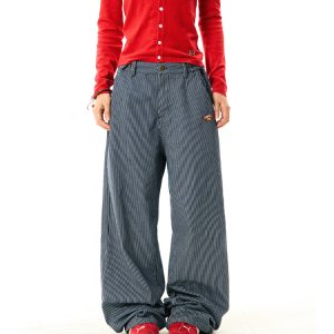 American Retro Vertical Striped Loose Wide-Leg Pants for Women - Versatile Casual Style Inspired by Y2K Fashion