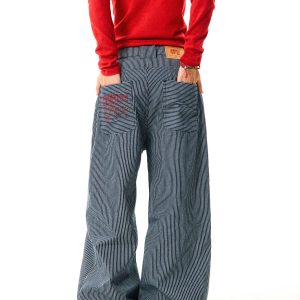 American Retro Vertical Striped Loose Wide-Leg Pants for Women - Versatile Casual Style Inspired by Y2K Fashion