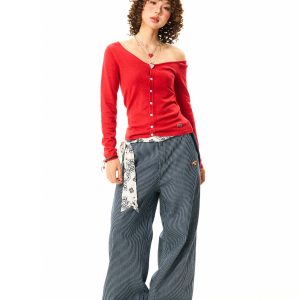 American Retro Vertical Striped Loose Wide-Leg Pants for Women - Versatile Casual Style Inspired by Y2K Fashion