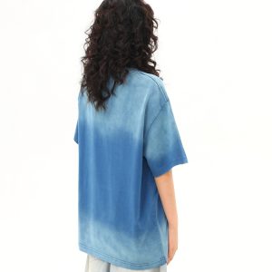 American Retro Washed Gradient Heavyweight Short-Sleeve T-Shirt for Women - Summer Versatile Loose Fit Top, Y2K Style