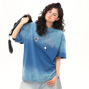 American Retro Washed Gradient Heavyweight Short-Sleeve T-Shirt for Women - Summer Versatile Loose Fit Top, Y2K Style