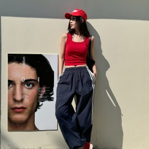 American Retro Wide-Leg Workwear Pants for Women - Light Fabric Dark Blue Casual Slimming Long Pants for Spring and Summer