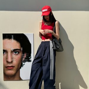 American Retro Wide-Leg Workwear Pants for Women - Light Fabric Dark Blue Casual Slimming Long Pants for Spring and Summer