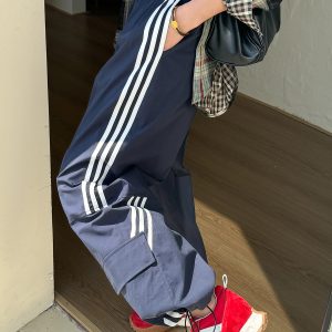 American Retro Wide-Leg Workwear Pants for Women - Light Fabric Dark Blue Casual Slimming Long Pants for Spring and Summer