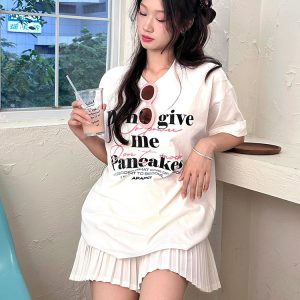 American Retro Women's Summer Short Sleeve Letter Print Heavyweight Cotton T-Shirt - White Loose Fit Casual Top