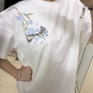 American Style Embroidery Orchid Butterfly Short Sleeve T-Shirt for Women - Summer 2025 High-End Fresh Top