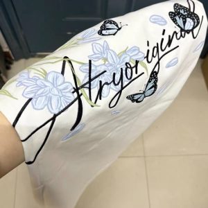 American Style Embroidery Orchid Butterfly Short Sleeve T-Shirt for Women - Summer 2025 High-End Fresh Top