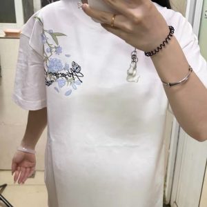 American Style Embroidery Orchid Butterfly Short Sleeve T-Shirt for Women - Summer 2025 High-End Fresh Top