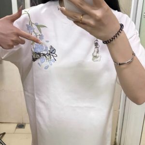 American Style Embroidery Orchid Butterfly Short Sleeve T-Shirt for Women - Summer 2025 High-End Fresh Top
