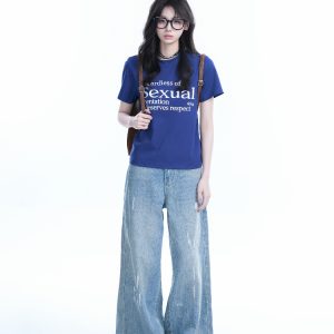 American Style Heavy-Duty Washed Gradient Short Sleeve T-Shirt for Women - Oversized Loose Fit Tee