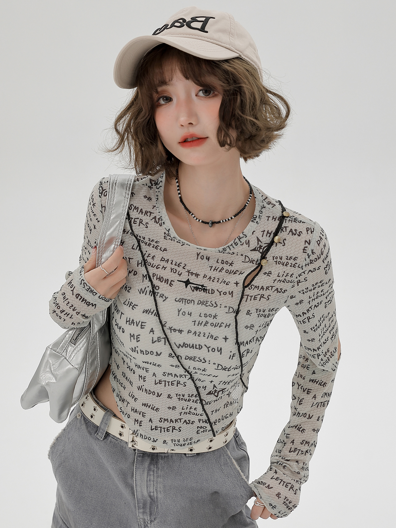 American-Style Long-Sleeve Cropped T-Shirt for Women - Sweet Cool Letter Print, Spicy Girl Fashion, 2024 Trendy Look American-Style Long-Sleeve Cropped T-Shirt for Women - Sweet Cool Letter Print, Spicy Girl Fashion, 2024 Trendy Look