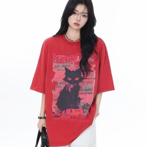 American-Style Oversized Heavy-Duty Washed Short Sleeve T-Shirt for Women - Summer Pure Cotton Loose Fit Trendy Top
