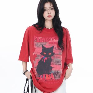 American-Style Oversized Heavy-Duty Washed Short Sleeve T-Shirt for Women - Summer Pure Cotton Loose Fit Trendy Top