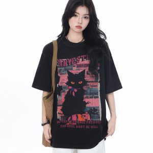 American-Style Oversized Heavy-Duty Washed Short Sleeve T-Shirt for Women - Summer Pure Cotton Loose Fit Trendy Top