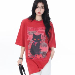 American-Style Oversized Heavy-Duty Washed Short Sleeve T-Shirt for Women - Summer Pure Cotton Loose Fit Trendy Top