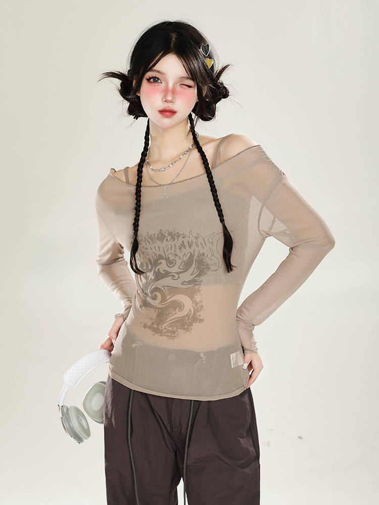 American-Style Red Off-Shoulder Mesh Cover-Up Two-Piece Set for Women - Sweet & Spicy Spring/Summer Sun Protection Long Sleeve Top American-Style Red Off-Shoulder Mesh Cover-Up Two-Piece Set for Women - Sweet & Spicy Spring/Summer Sun Protection Long Sleeve Top