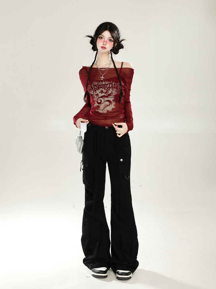 American-Style Red Off-Shoulder Mesh Cover-Up Two-Piece Set for Women - Sweet & Spicy Spring/Summer Sun Protection Long Sleeve Top American-Style Red Off-Shoulder Mesh Cover-Up Two-Piece Set for Women - Sweet & Spicy Spring/Summer Sun Protection Long Sleeve Top