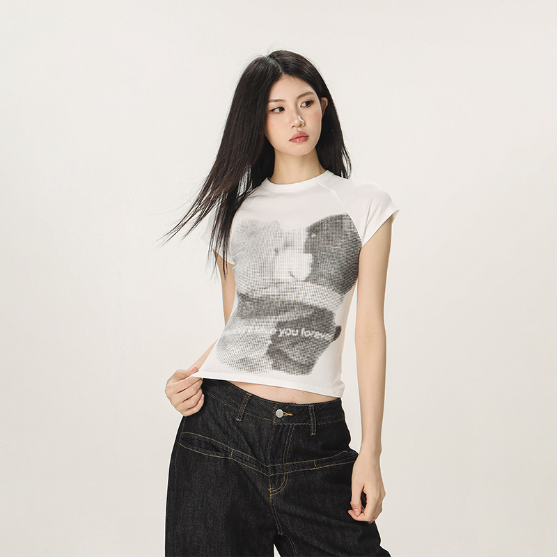 American Style Slim Fit Printed T-Shirt for Women - Beer Team Captain Summer Short Sleeve Top