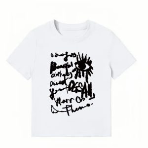 American Style Slim-Fit Short T-Shirt for Women - Summer Graffiti Print, Stretchy, Flattering Shoulder Top