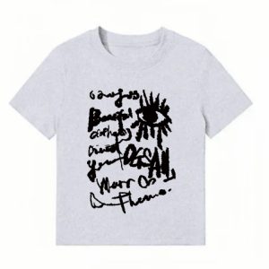 American Style Slim-Fit Short T-Shirt for Women - Summer Graffiti Print, Stretchy, Flattering Shoulder Top