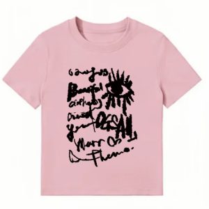 American Style Slim-Fit Short T-Shirt for Women - Summer Graffiti Print, Stretchy, Flattering Shoulder Top